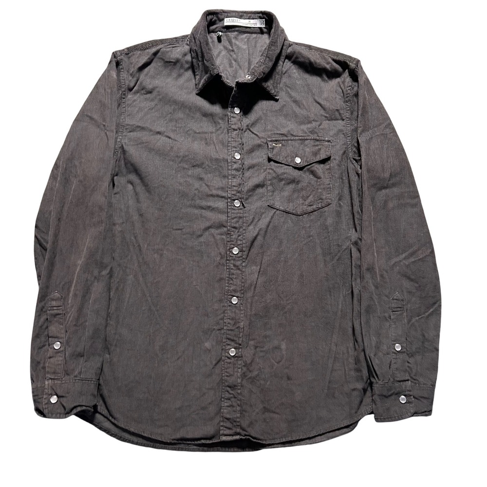 Criquet Corduroy Pearl Snap Shirt Men M Gray Long Sleeve Western Button Down